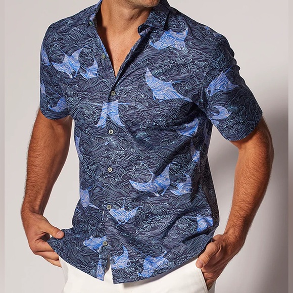 Tori Richard Manta Waves Short Sleeve Button-up Shirt In Midnight 2XL - Picture 7 of 8